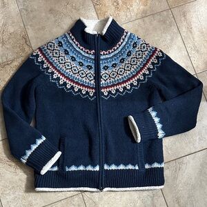 L.L. Bean NWT Blue and White Fleece-Lined Sweater